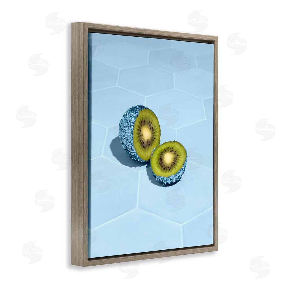 LISH Creative Blue Glimmer Kiwi Brown Floating Frame Stretched Canvas Wall Art Print