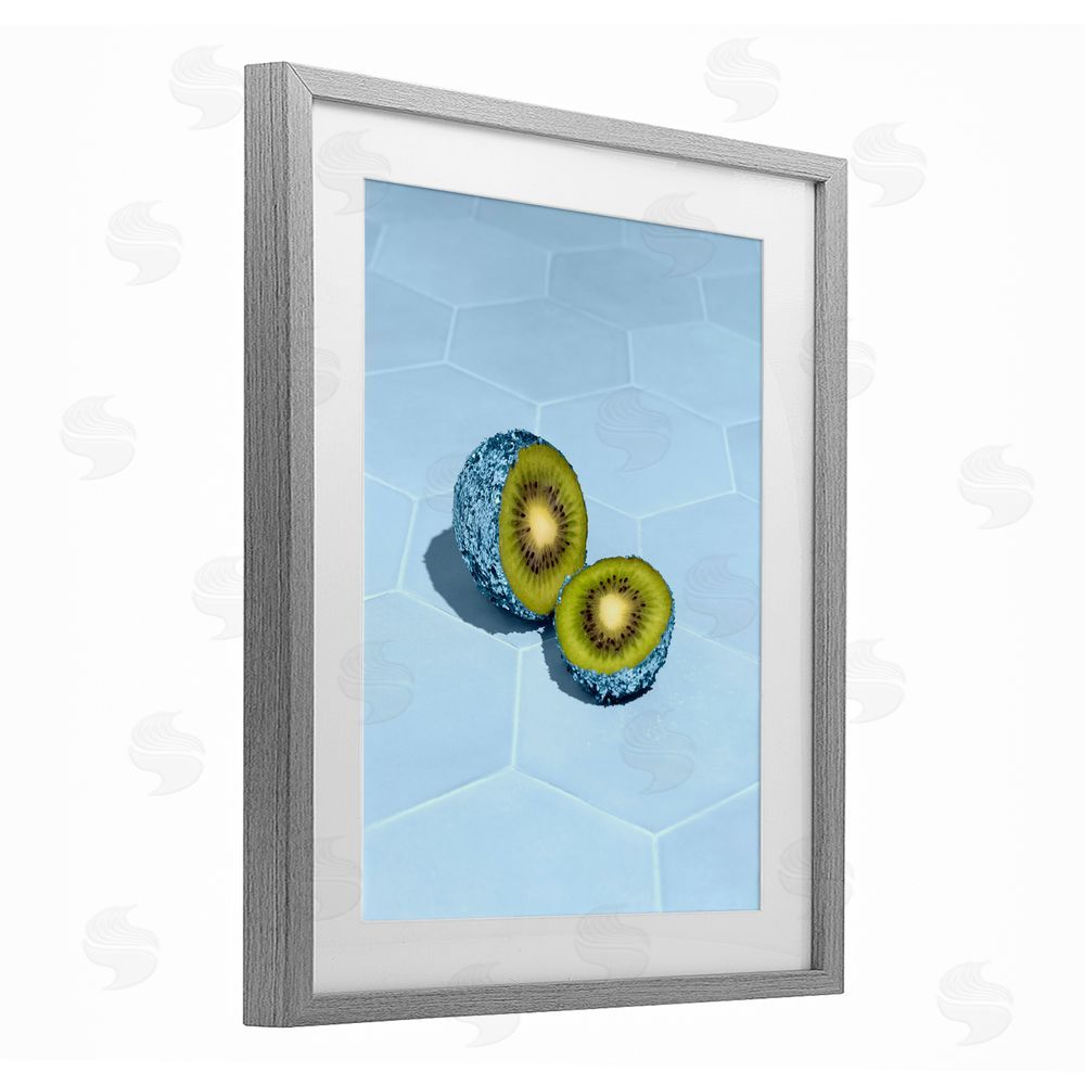 LISH Creative Blue Glimmer Kiwi Gray Framed Print Under Glass with Matting Wall Art