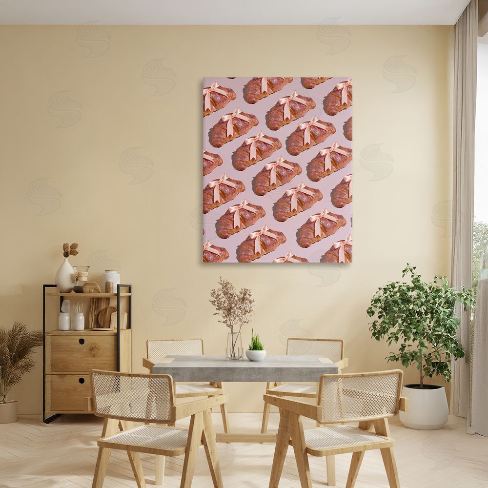 LISH Creative Croissants with Ribbons Pattern Stretched Canvas Wall Art in Room