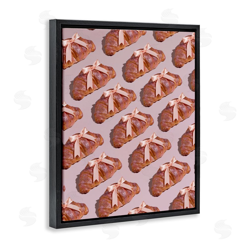 LISH Creative Croissants with Ribbons Pattern Black Floating Frame Canvas Wall Art Print