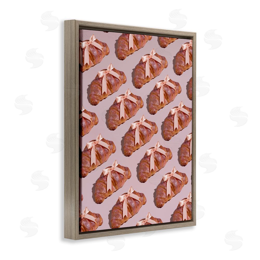 LISH Creative Croissants with Ribbons Pattern Brown Floating Frame Canvas Wall Art Print