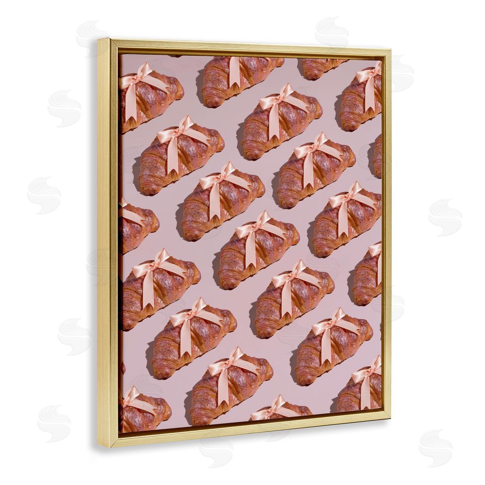 LISH Creative Croissants with Ribbons Pattern Gold Floating Frame Canvas Wall Art Print