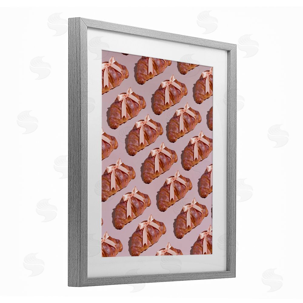 LISH Creative Croissants with Ribbons Pattern Gray Framed Print Under Glass Wall Art