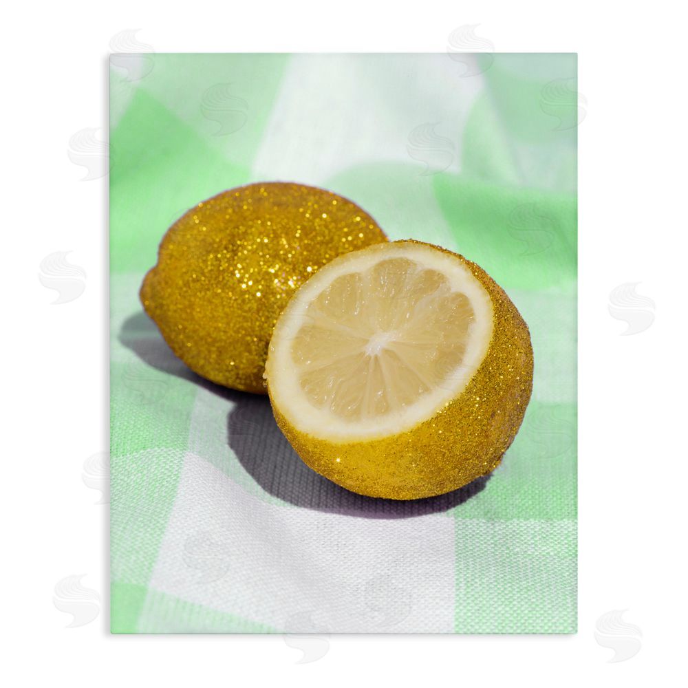 LISH Creative Glimmer Lemon on Green Stretched Canvas Wall Art