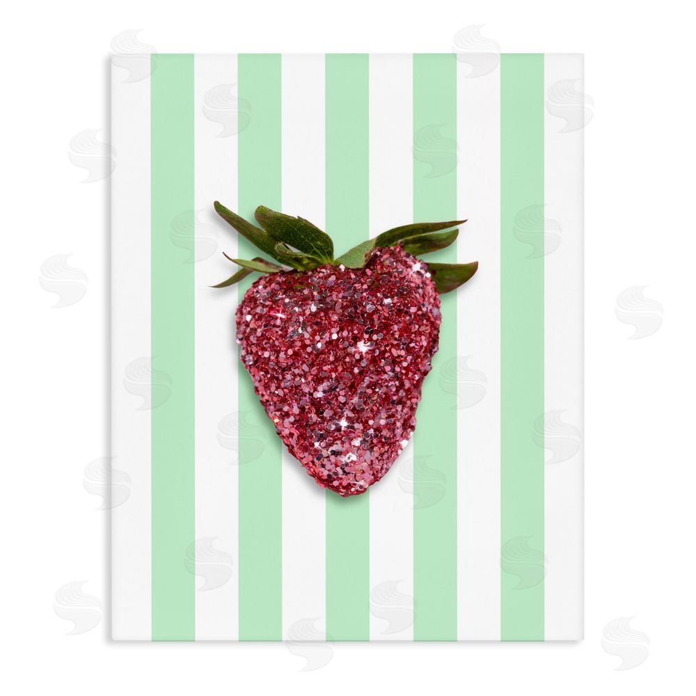 LISH Creative Glimmer Cherry on Green Stripes Stretched Canvas Wall Art