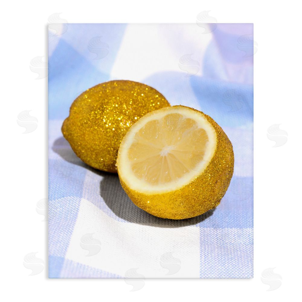 LISH Creative Glimmer Lemon on Blue Stretched Canvas Wall Art