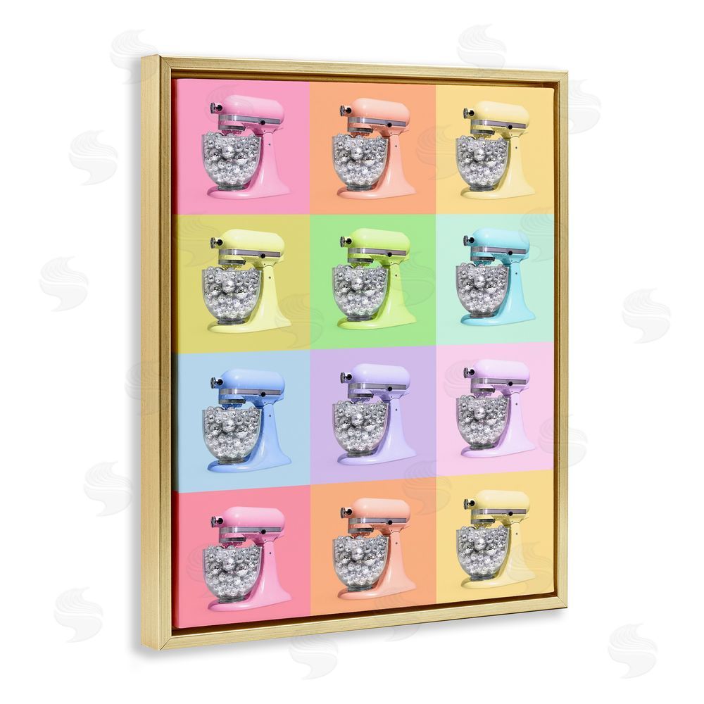 LISH Creative Disco Ball Kitchen Mixer Collage Gold Floating Frame Canvas Wall Art Print