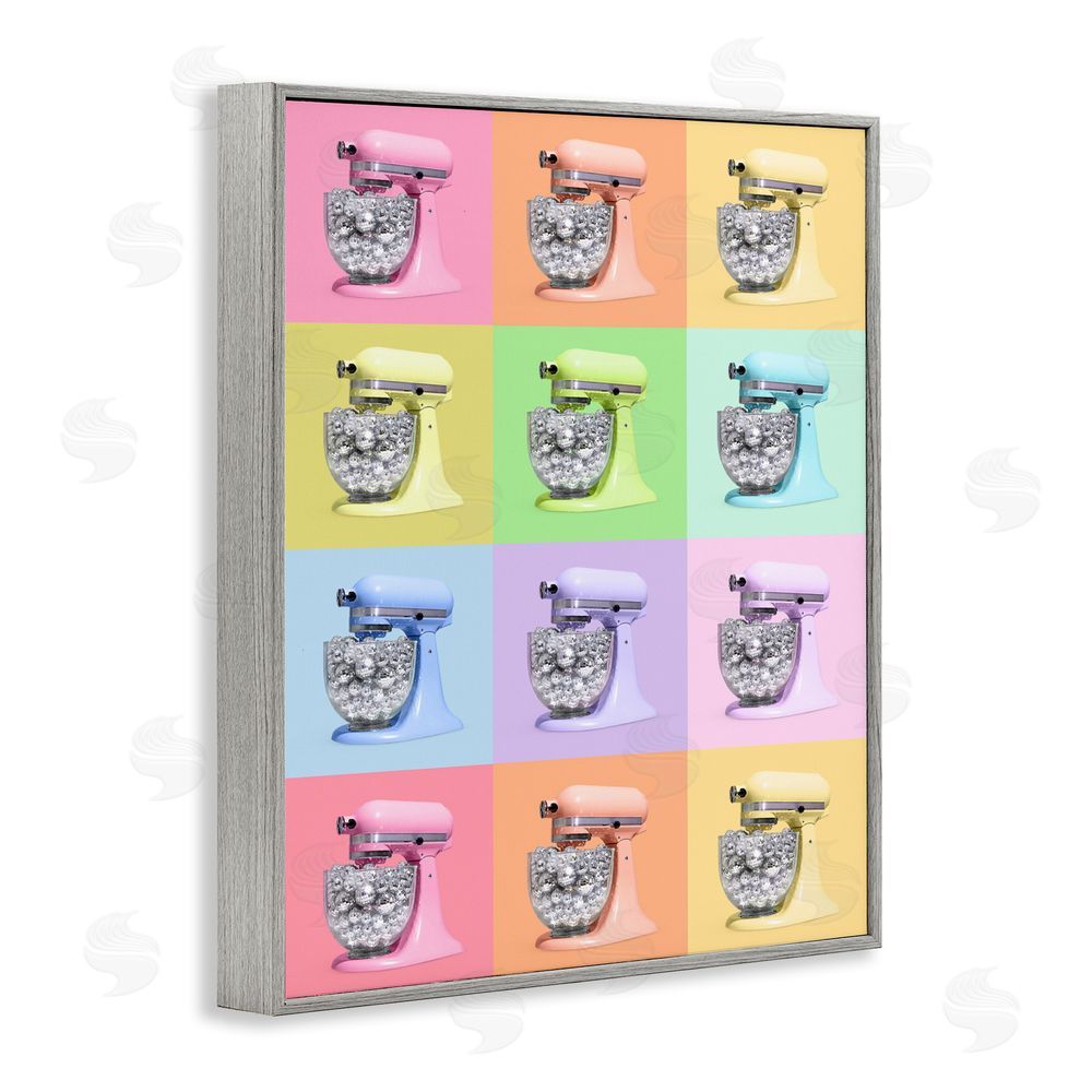 LISH Creative Disco Ball Kitchen Mixer Collage Gray Framed Giclee Wall Art Print