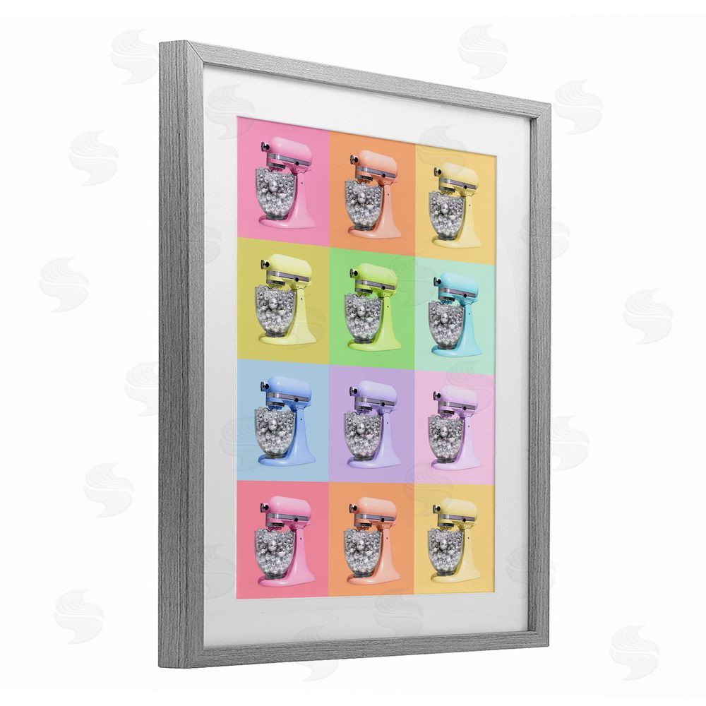 LISH Creative Disco Ball Kitchen Mixer Collage Gray Framed Print Under Glass Wall Art