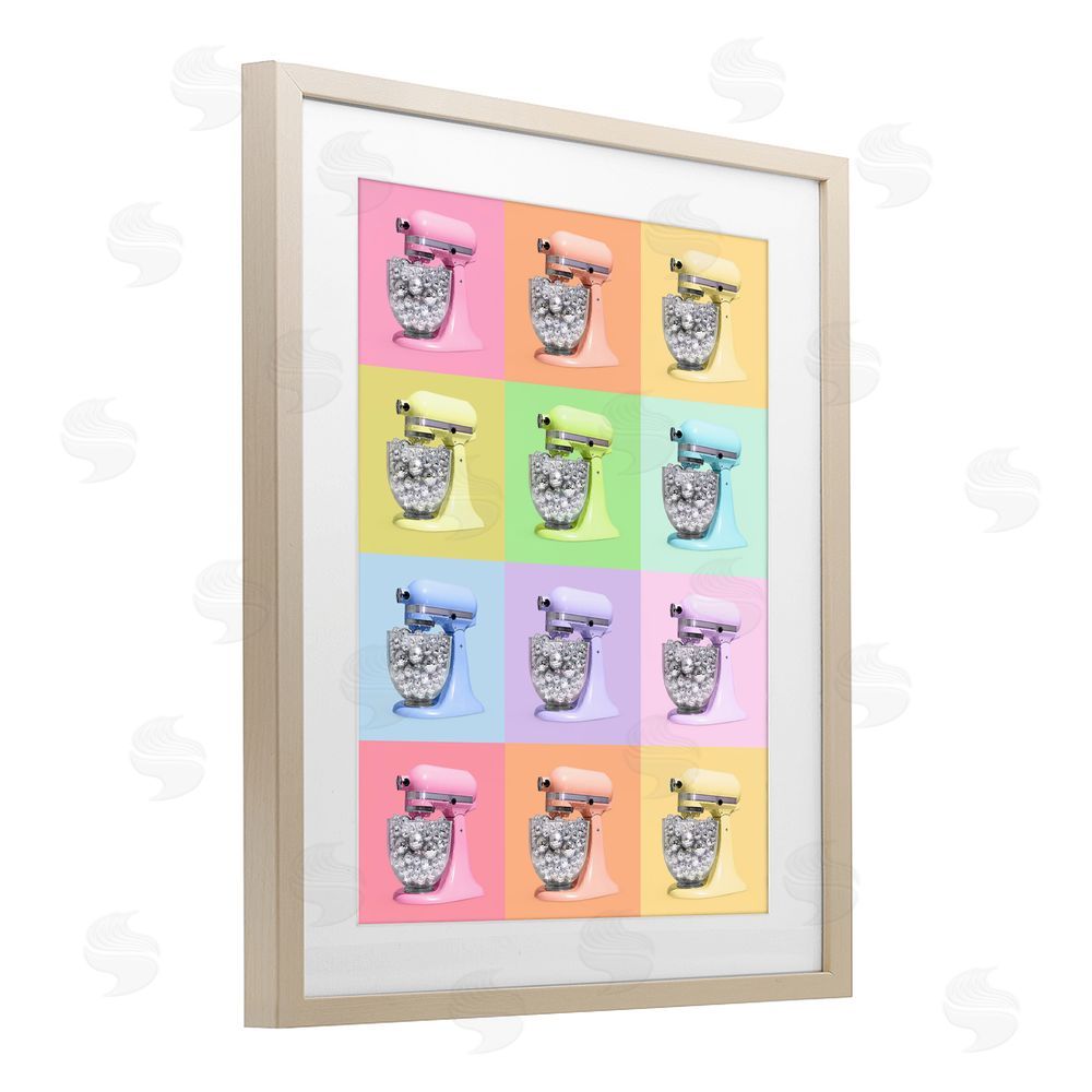 LISH Creative Disco Ball Kitchen Mixer Collage Brown Framed Print Under Glass Wall Art