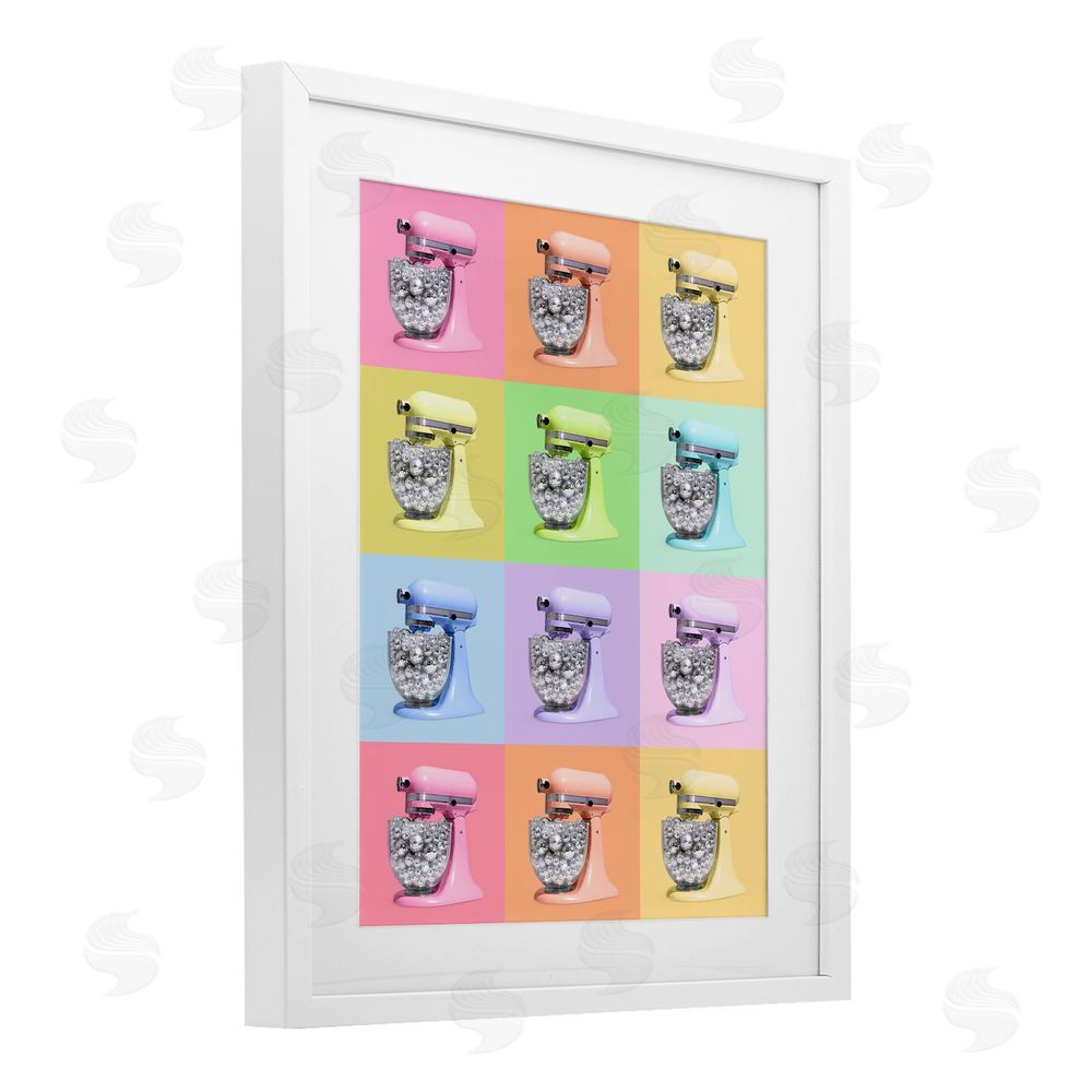 LISH Creative Disco Ball Kitchen Mixer Collage White Framed Print Under Glass Wall Art