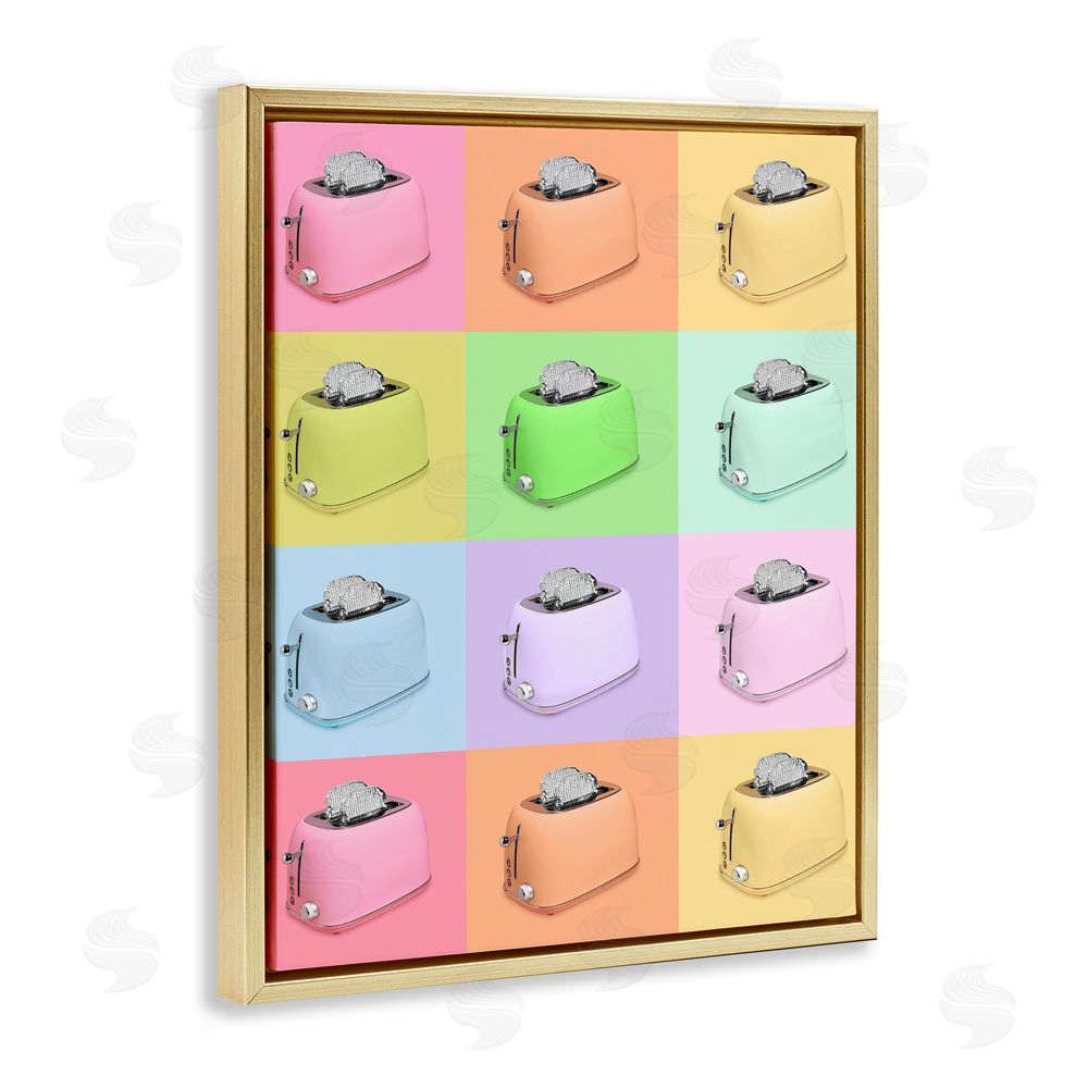 LISH Creative Disco Toaster Oven Collage Gold Floating Frame Canvas Wall Art Print
