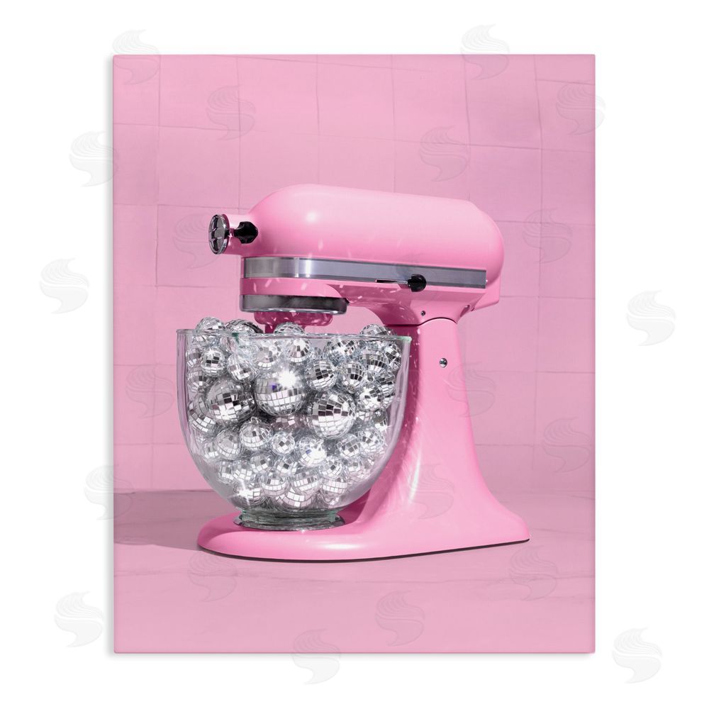 LISH Creative Disco Kitchen Mixer over Pink Stretched Canvas Wall Art
