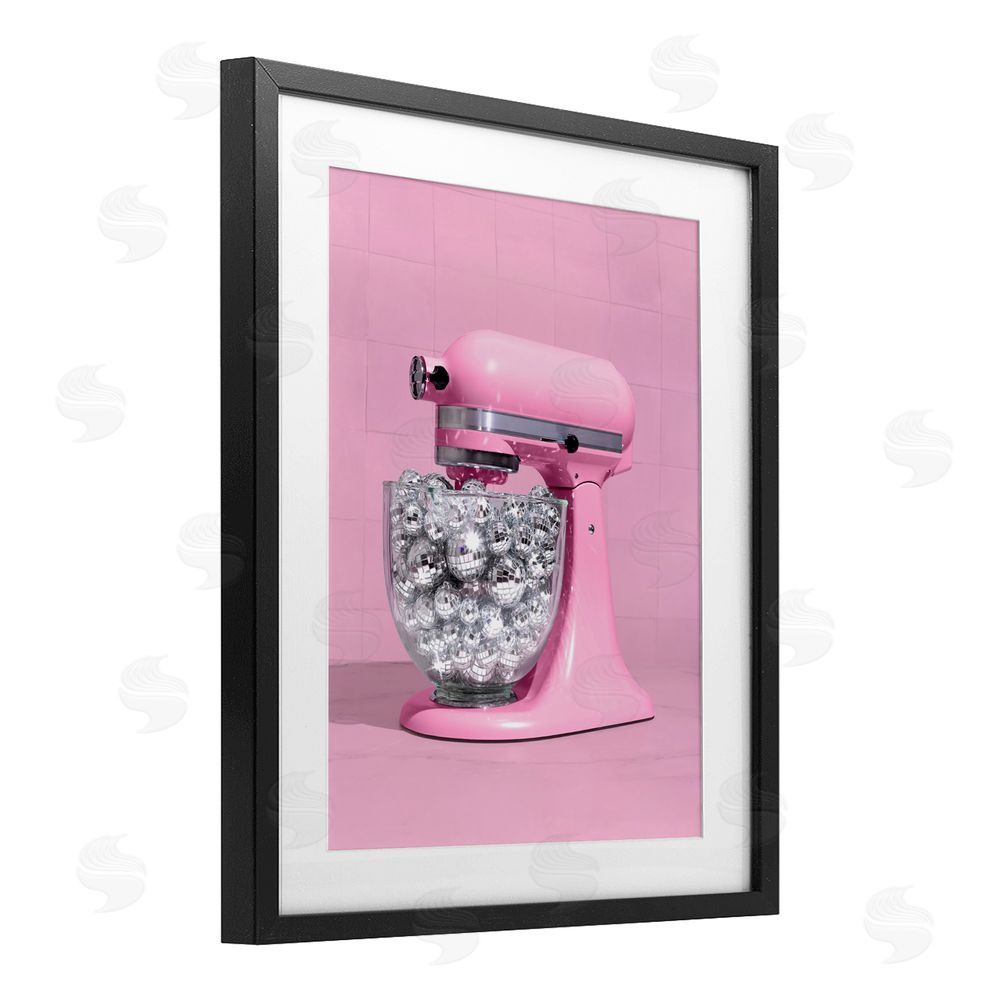 LISH Creative Disco Kitchen Mixer over Pink Black Framed Print Under Glass Wall Art