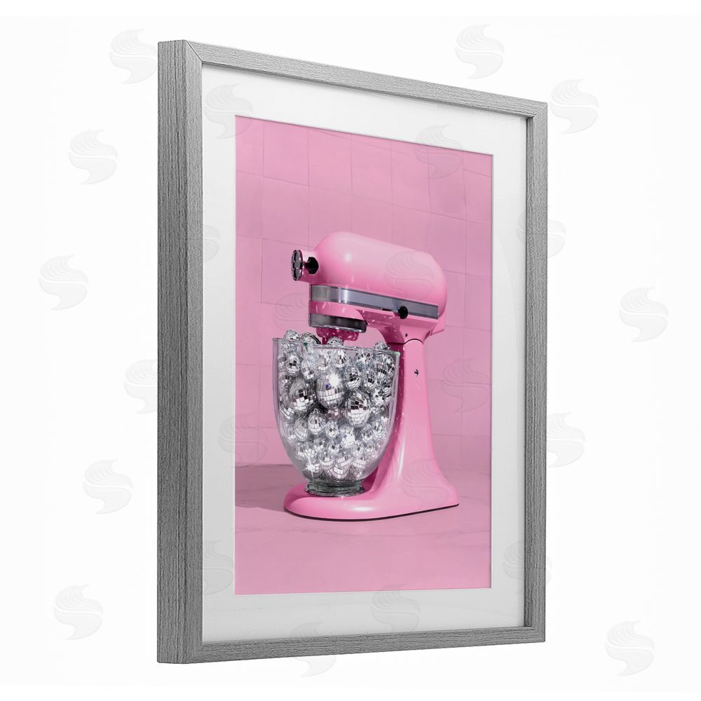 LISH Creative Disco Kitchen Mixer over Pink Gray Framed Print Under Glass Wall Art