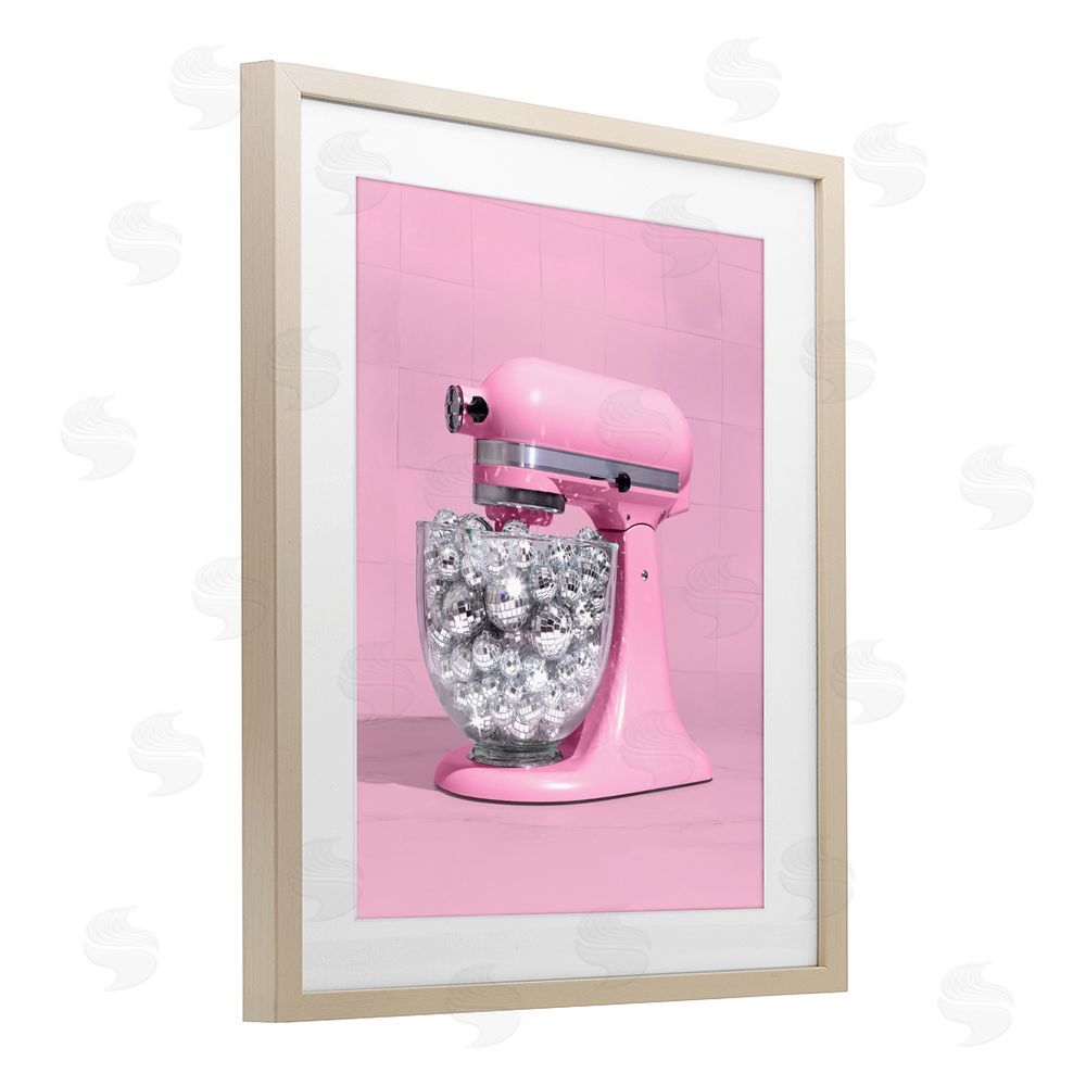 LISH Creative Disco Kitchen Mixer over Pink Brown Framed Print Under Glass Wall Art