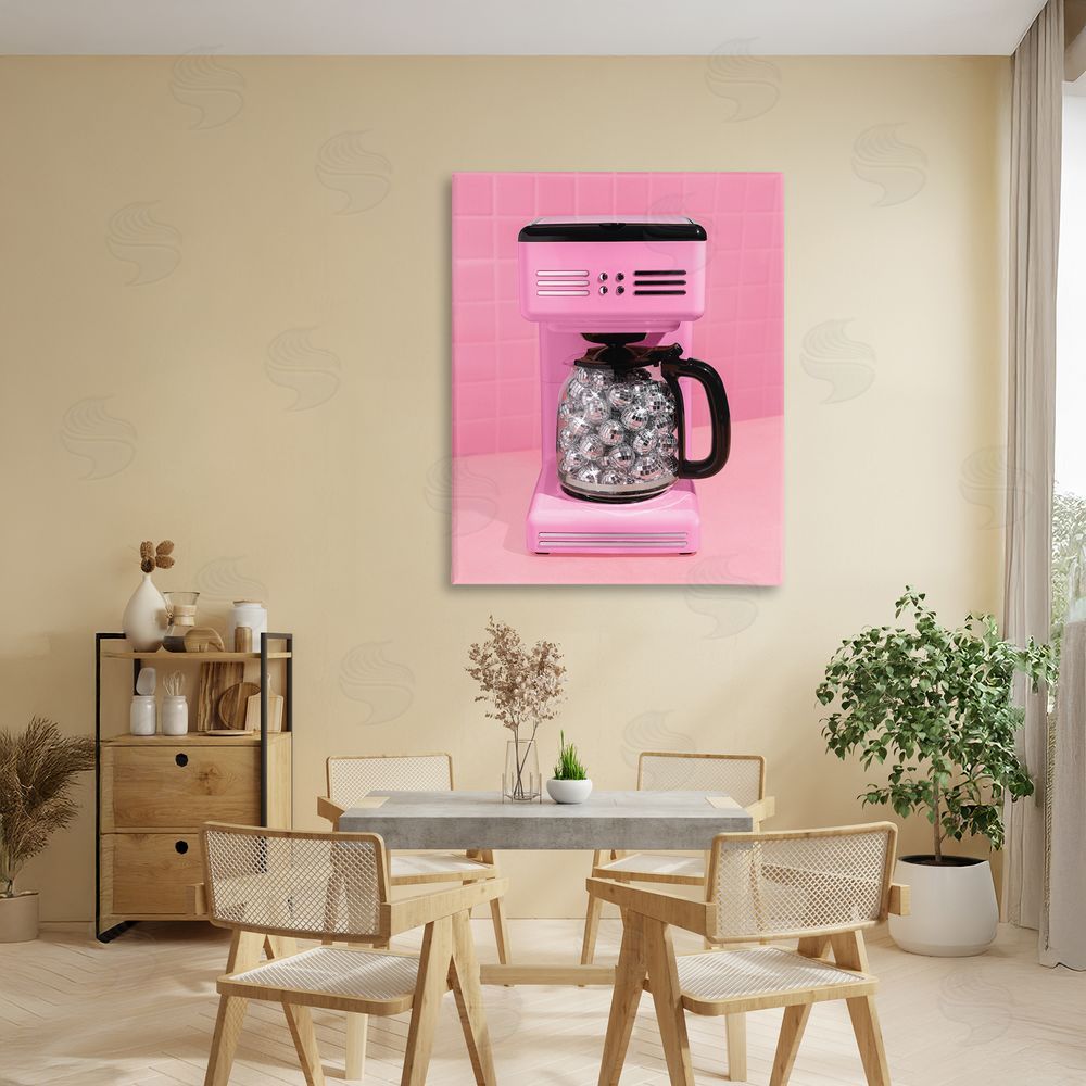 LISH Creative Disco Coffee Over Pink Stretched Canvas Wall Art in Room