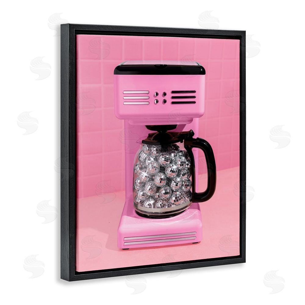 LISH Creative Disco Coffee Over Pink Black Floating Frame Canvas Wall Art Print