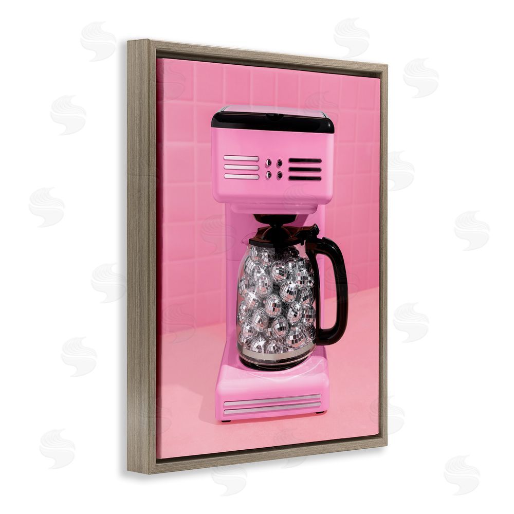 LISH Creative Disco Coffee Over Pink Brown Floating Frame Canvas Wall Art Print