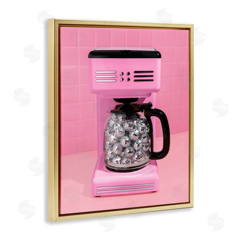 LISH Creative Disco Coffee Over Pink Gold Floating Frame Canvas Wall Art Print