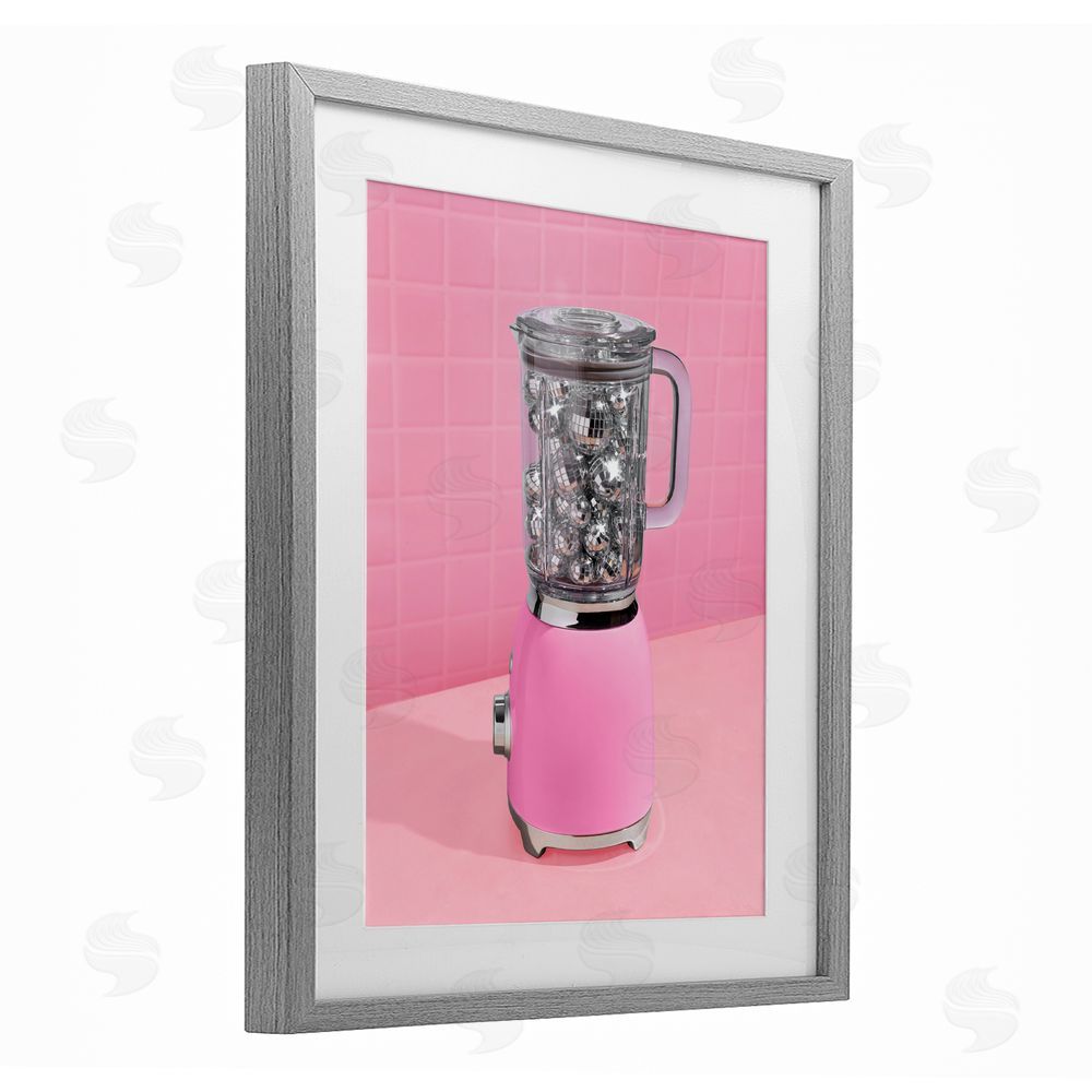 LISH Creative Disco Drink Blender over Pink Gray Framed Print Under Glass Wall Art