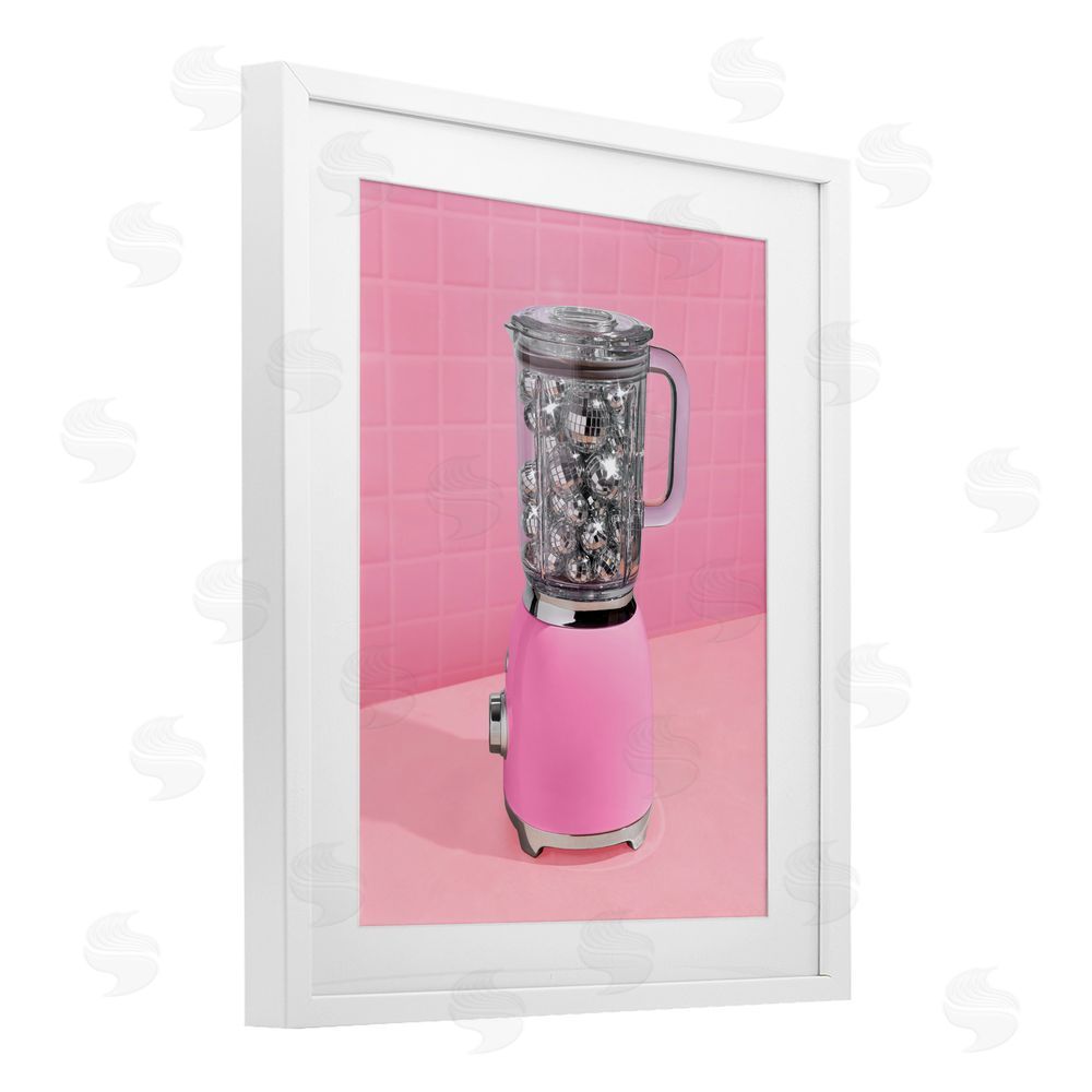 LISH Creative Disco Drink Blender over Pink White Framed Print Under Glass Wall Art