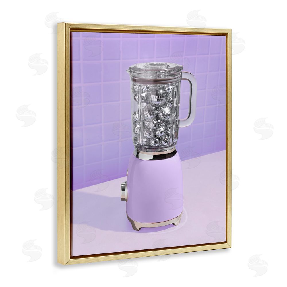 LISH Creative Disco Drink Blender over Purple Gold Floating Frame Canvas Wall Art Print