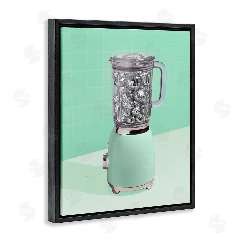 LISH Creative Disco Drink Blender over Green Black Floating Frame Canvas Wall Art Print
