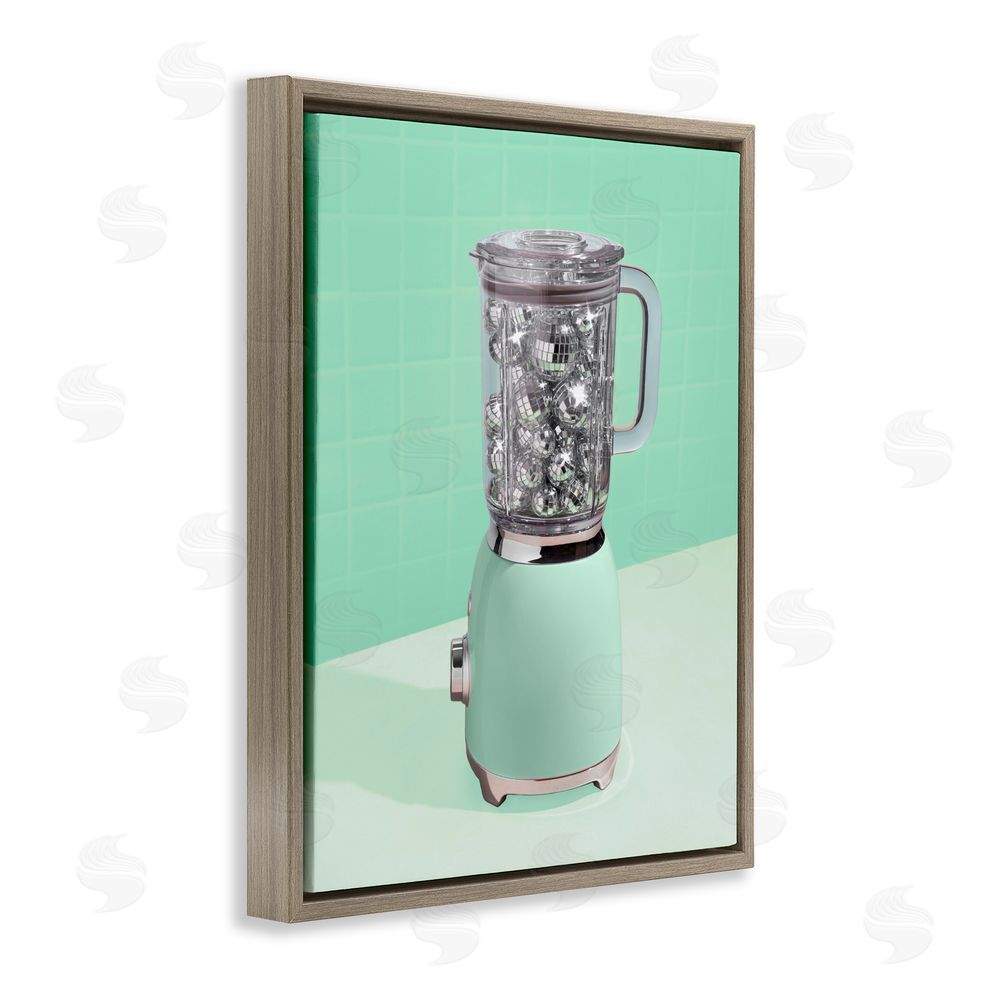 LISH Creative Disco Drink Blender over Green Brown Floating Frame Canvas Wall Art Print