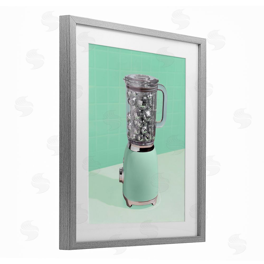 LISH Creative Disco Drink Blender over Green Gray Framed Print Under Glass Wall Art