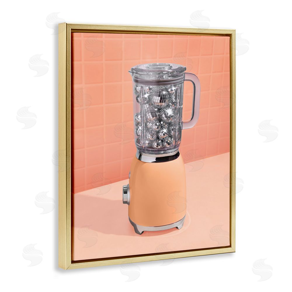 LISH Creative Disco Drink Blender over Orange Gold Floating Frame Canvas Wall Art Print
