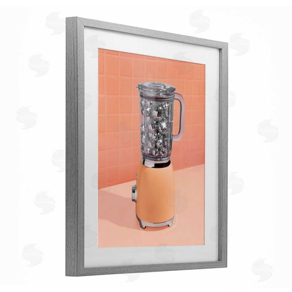 LISH Creative Disco Drink Blender over Orange Gray Framed Print Under Glass Wall Art