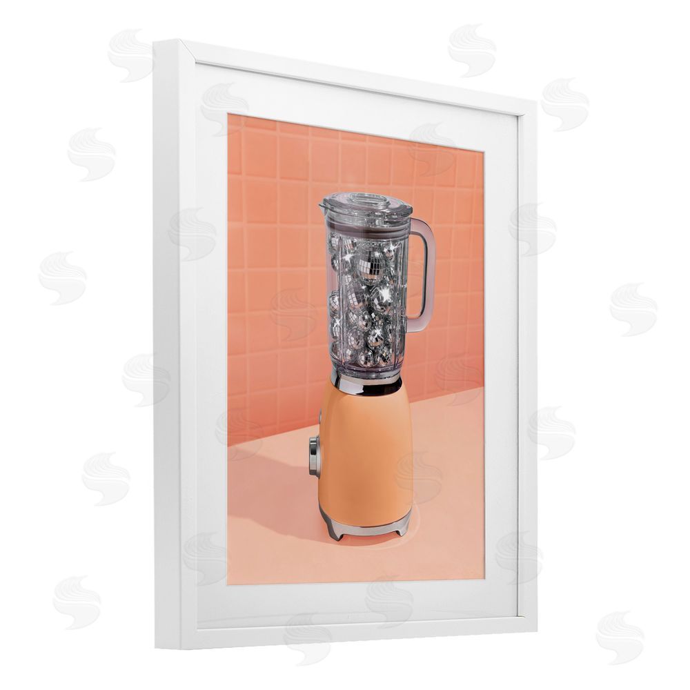 LISH Creative Disco Drink Blender over Orange White Framed Print Under Glass Wall Art