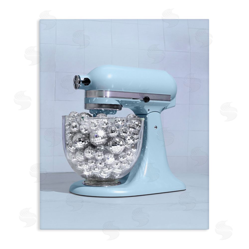 LISH Creative Disco Kitchen Mixer over Blue Stretched Canvas Wall Art