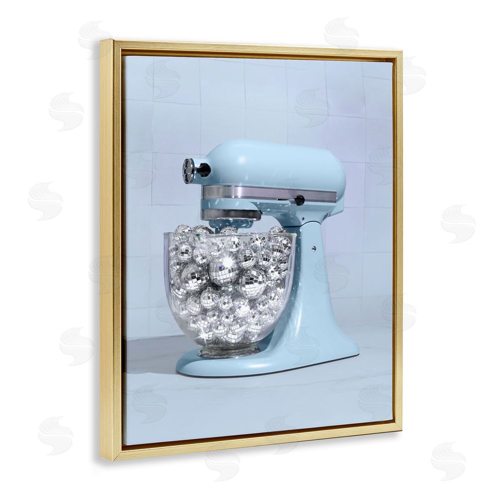 LISH Creative Disco Kitchen Mixer over Blue Gold Floating Frame Canvas Wall Art Print
