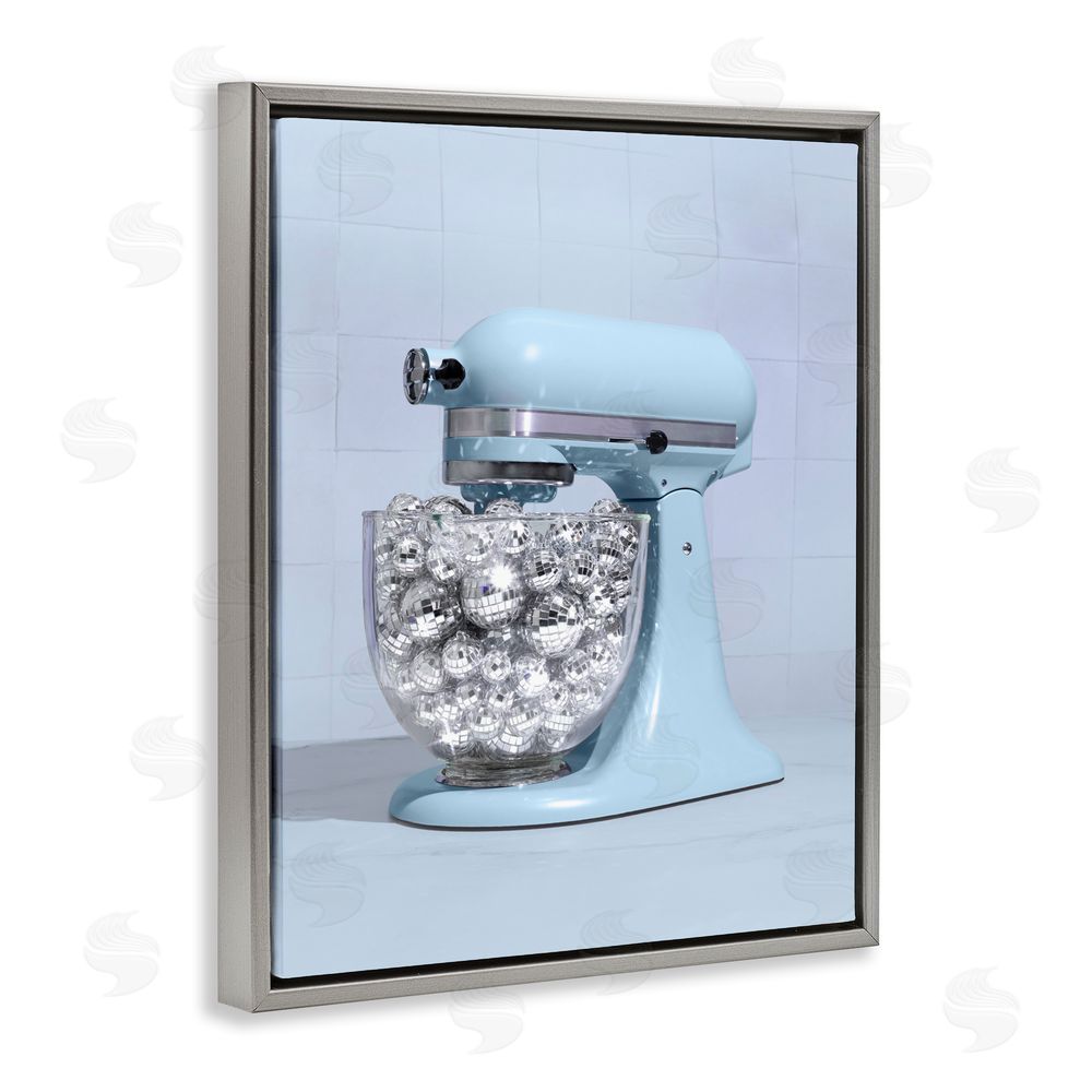 LISH Creative Disco Kitchen Mixer over Blue Gray Floating Frame Canvas Wall Art Print