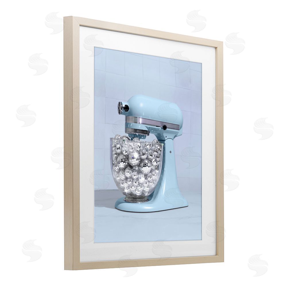 LISH Creative Disco Kitchen Mixer over Blue Brown Framed Print Under Glass Wall Art