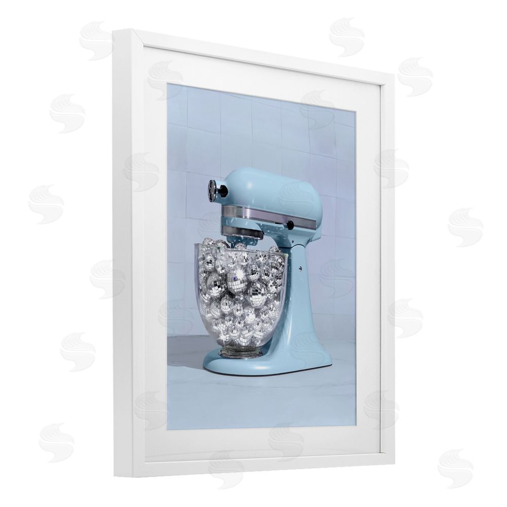 LISH Creative Disco Kitchen Mixer over Blue White Framed Print Under Glass Wall Art