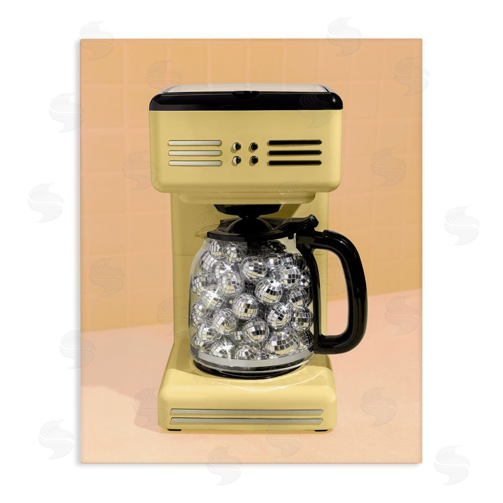 LISH Creative Disco Coffee Maker over Yellow Stretched Canvas Wall Art
