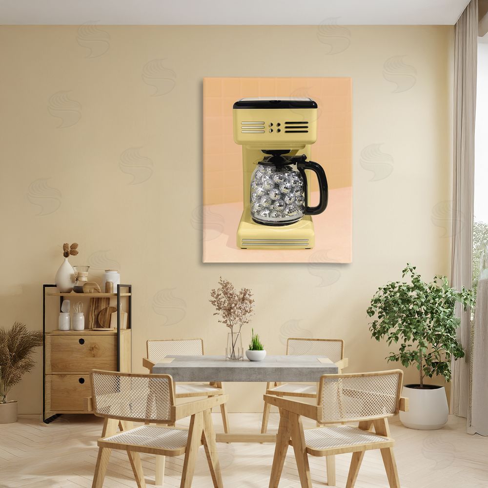 LISH Creative Disco Coffee Maker over Yellow Stretched Canvas Wall Art in Room