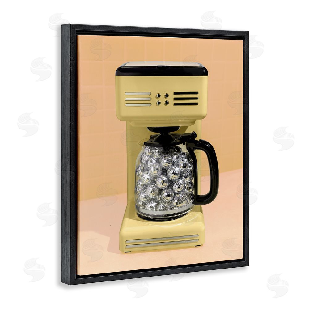 LISH Creative Disco Coffee Maker over Yellow Black Floating Frame Canvas Wall Art Print