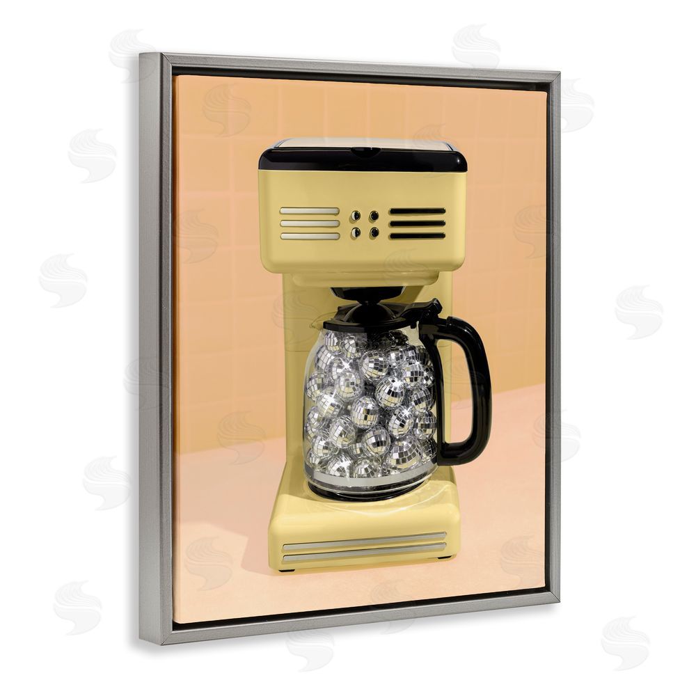 LISH Creative Disco Coffee Maker over Yellow Gray Floating Frame Canvas Wall Art Print