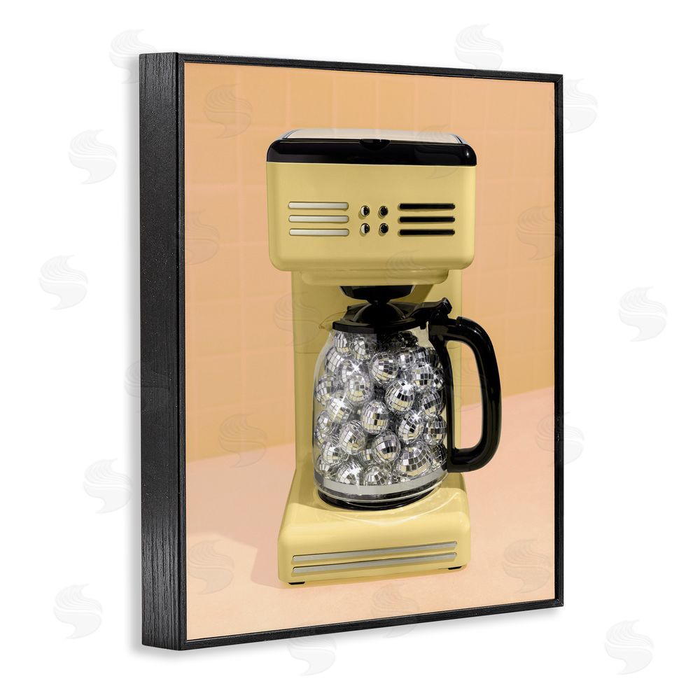 LISH Creative Disco Coffee Maker over Yellow Black Framed Giclee Wall Art Print