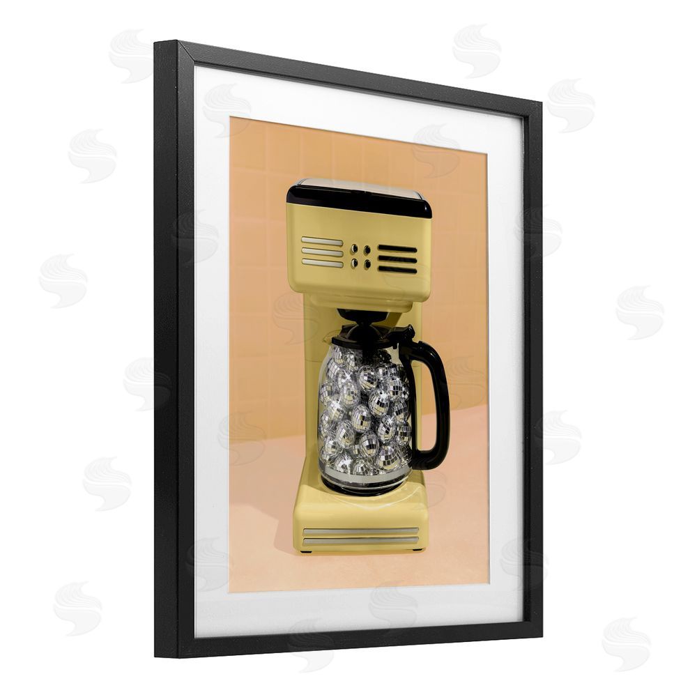 LISH Creative Disco Coffee Maker over Yellow Black Framed Print Under Glass Wall Art