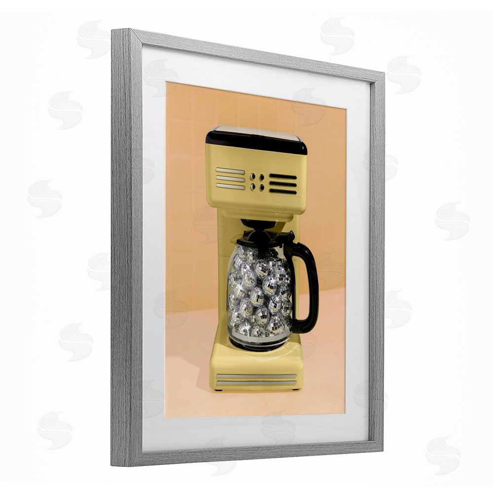 LISH Creative Disco Coffee Maker over Yellow Gray Framed Print Under Glass Wall Art