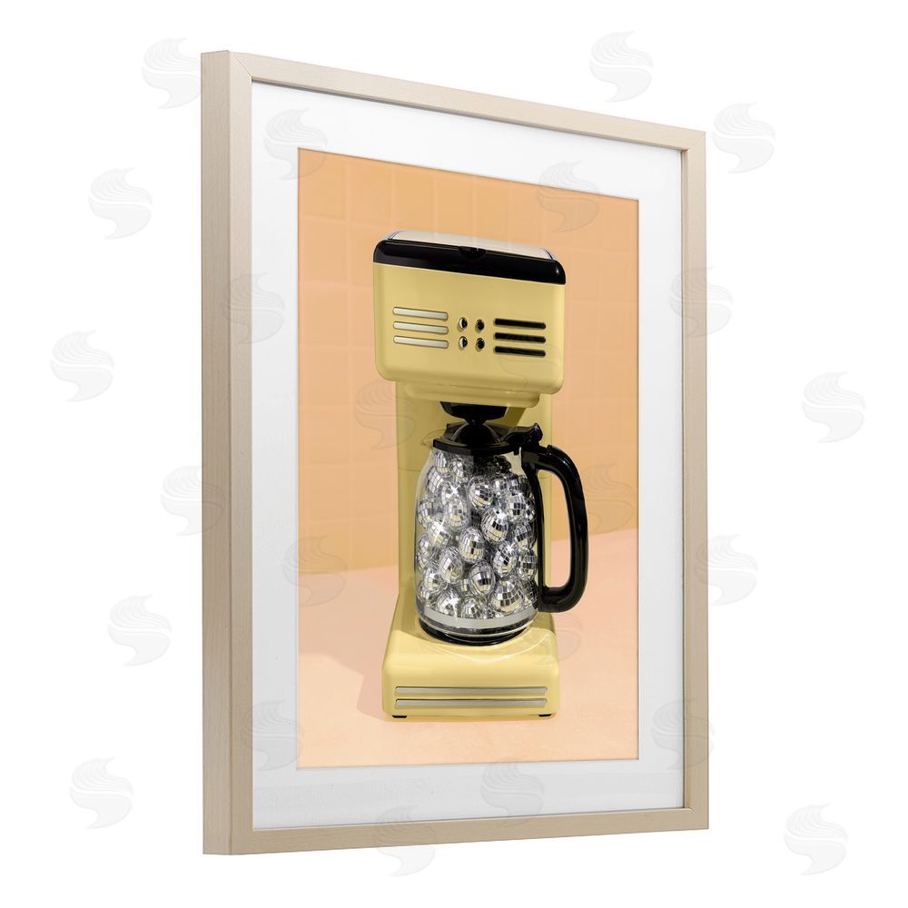 LISH Creative Disco Coffee Maker over Yellow Brown Framed Print Under Glass Wall Art