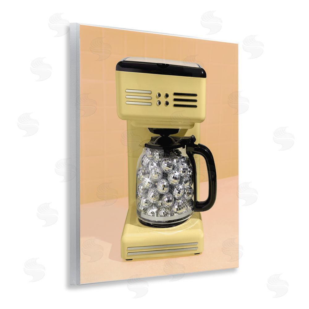 LISH Creative Disco Coffee Maker over Yellow Wall Plaque with Fixed Lithograph Print