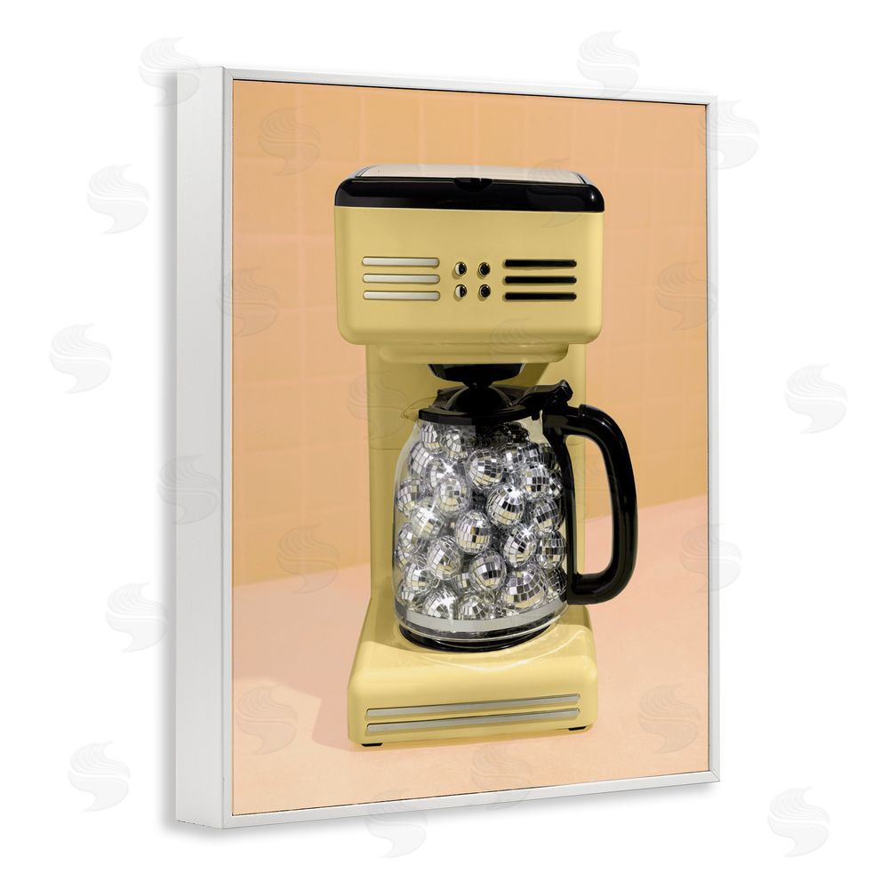 LISH Creative Disco Coffee Maker over Yellow White Framed Giclee Wall Art Print