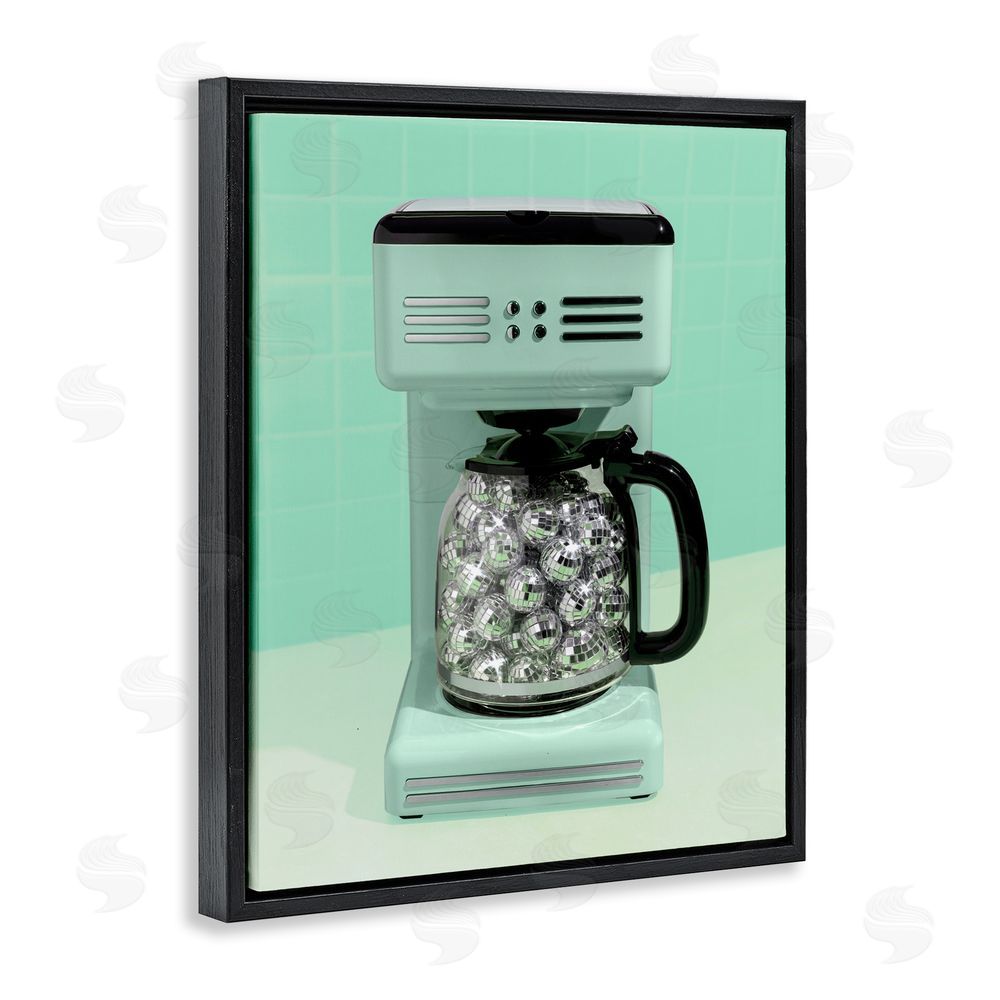 LISH Creative Disco Coffee Maker over Green Black Floating Frame Canvas Wall Art Print