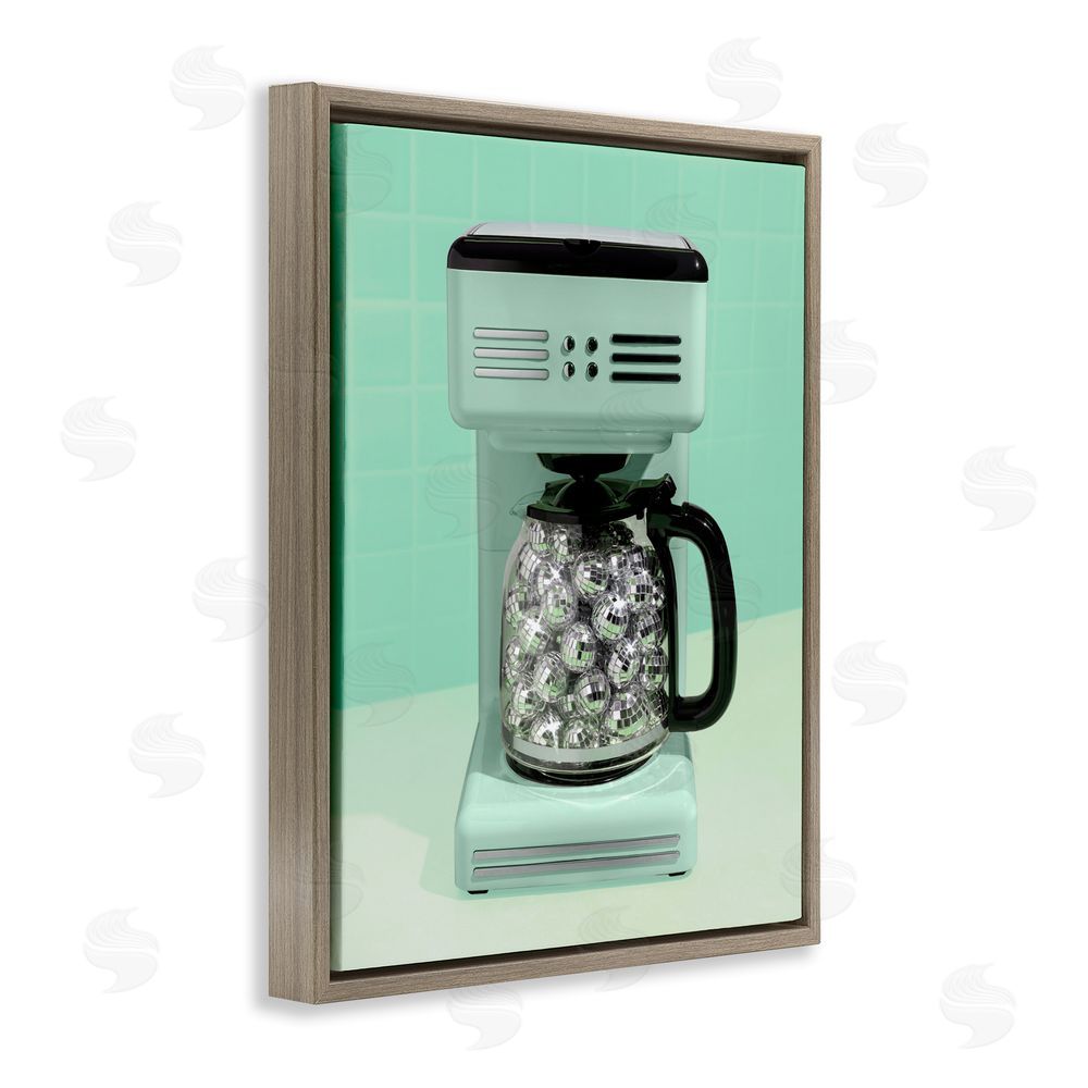 LISH Creative Disco Coffee Maker over Green Brown Floating Frame Canvas Wall Art Print